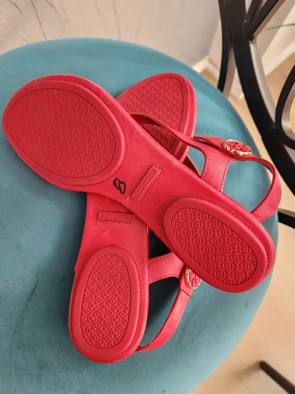 TORY BURCH ~ MINNIE Travel Thong Sandal Nantucket ~ RED Leather ~ Size 7.5 M